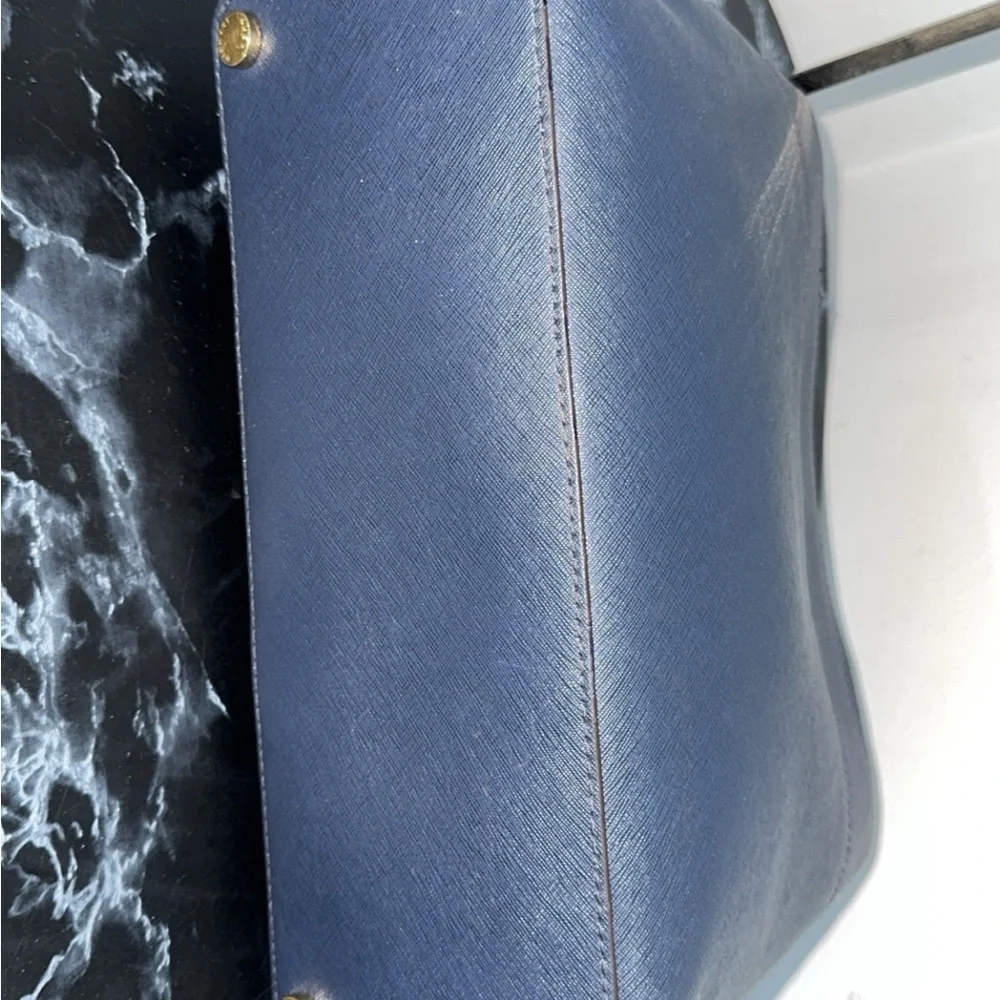 MICHAEL KORS Handbag Crossgrain Leather Navy Large Crossbody Satchel AUTHENTIC - Picture 9 of 12